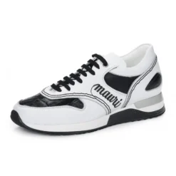 Mauri ''Ticino'' 6199 White / Black Genuine Baby Crocodile / Calf Casual Sneakers.