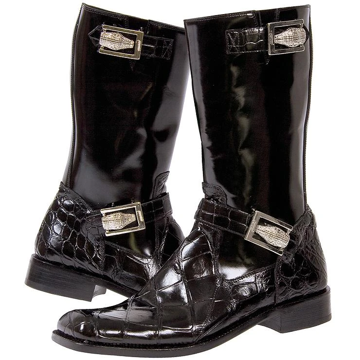 Mauri "Uptown" 44224 Black Genuine Alligator / Brushed Off Calf Boots With Alligator Head Buckle