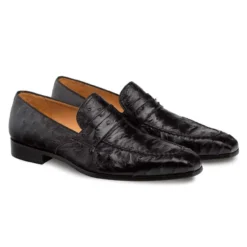 Mezlan "Lisbon" Black Genuine Ostrich Loafer Shoes 4561-S.