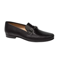 Mezlan "Sileno" Black Genuine Lizard / Perforated Calfskin Moccasin Loafer Shoes 7171-L.