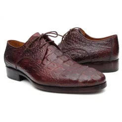 Paul Parkman "1438BRD'' Brown / Bordeaux Genuine Crocodile / Embossed Calfskin Shoes.