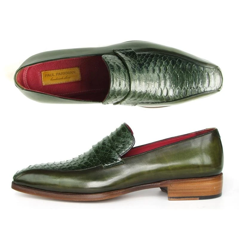 Paul Parkman 23K38 Green Genuine Python / Calfskin Loafer Shoes