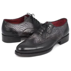 Paul Parkman "27PT-GRYBLK" Grey / Black Genuine Python / Calfskin Wingtip Shoes.