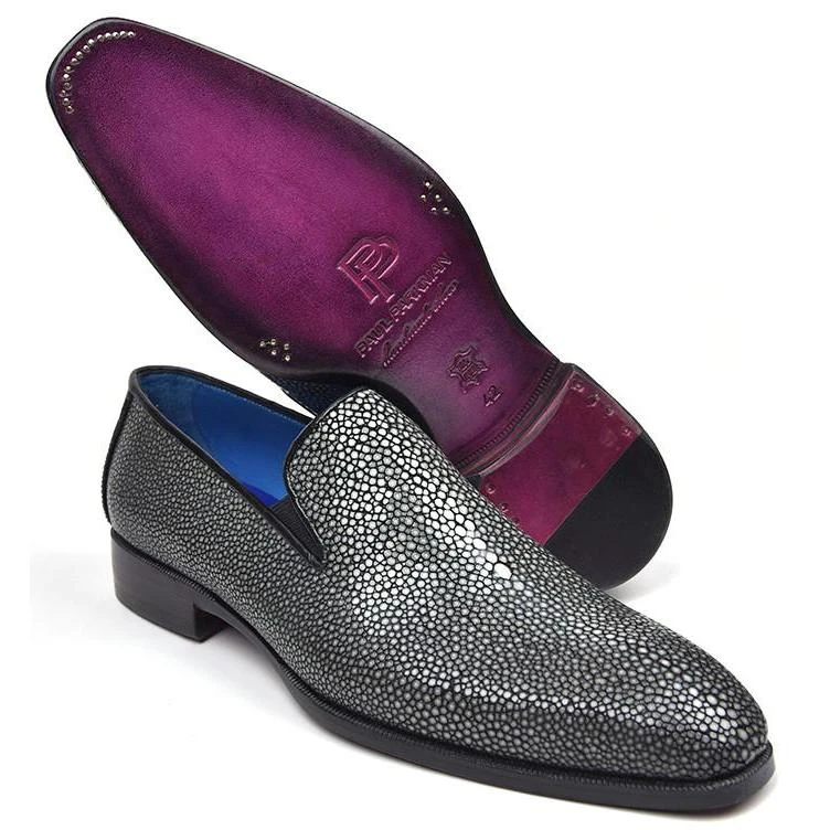 Paul Parkman ''74R11" Black / Grey Genuine Stingray Loafers. - Image 2