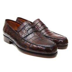 Paul Parkman PN49LF Brown Genuine Crocodile Penny Loafers Shoes.