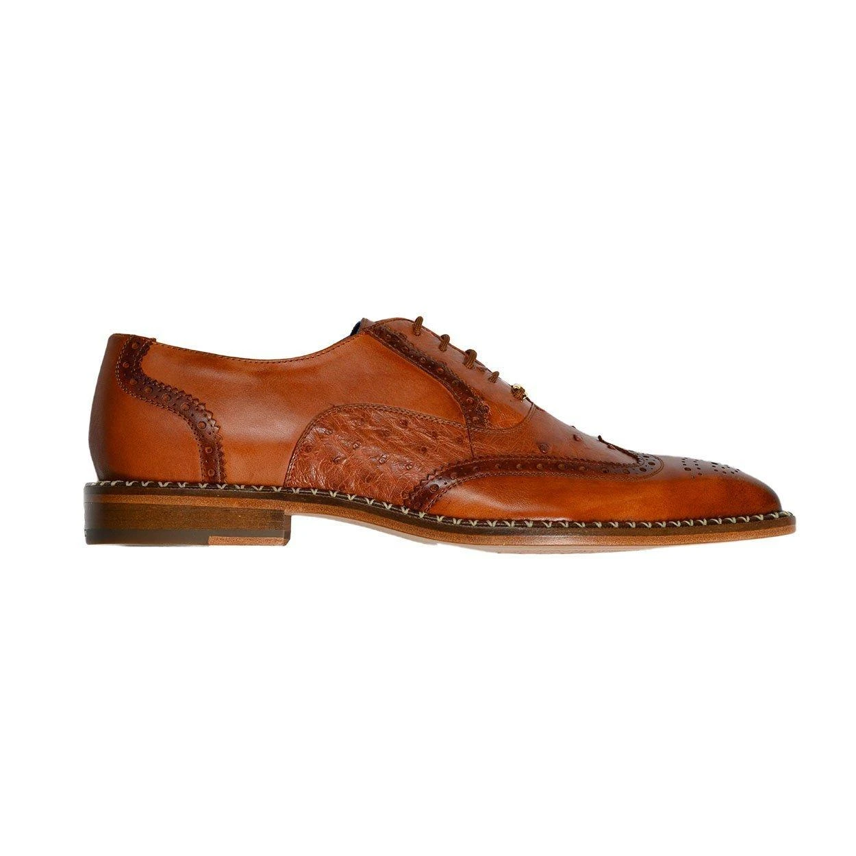 Belvedere "R33" Antique Brandy Genuine Ostrich / Calf-skin Leather Shoes. - Image 2