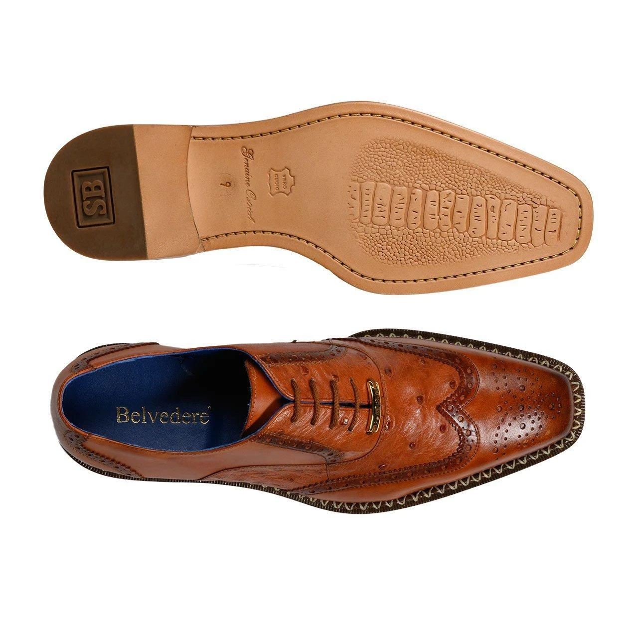 Belvedere "R33" Antique Brandy Genuine Ostrich / Calf-skin Leather Shoes. - Image 3
