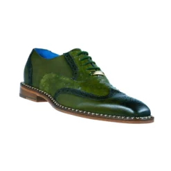 Belvedere "R33" Antique Emerald Genuine Ostrich / Calf-skin Leather Shoes.
