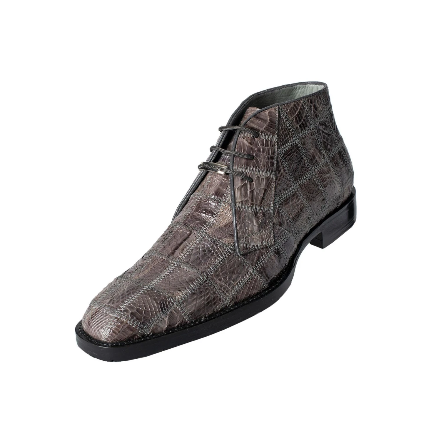Belvedere "Racer" Grey Genuine Crocodile Patchwork Chukka Ankle Boots R17P.