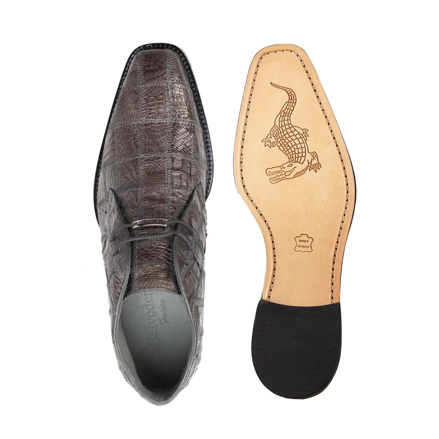 Belvedere "Racer" Grey Genuine Crocodile Patchwork Chukka Ankle Boots R17P. - Image 3