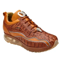 Belvedere "Rexy" Antique Sport Genuine Hornback Crocodile / Calfskin Bubble Soled Sneakers With Eyes.