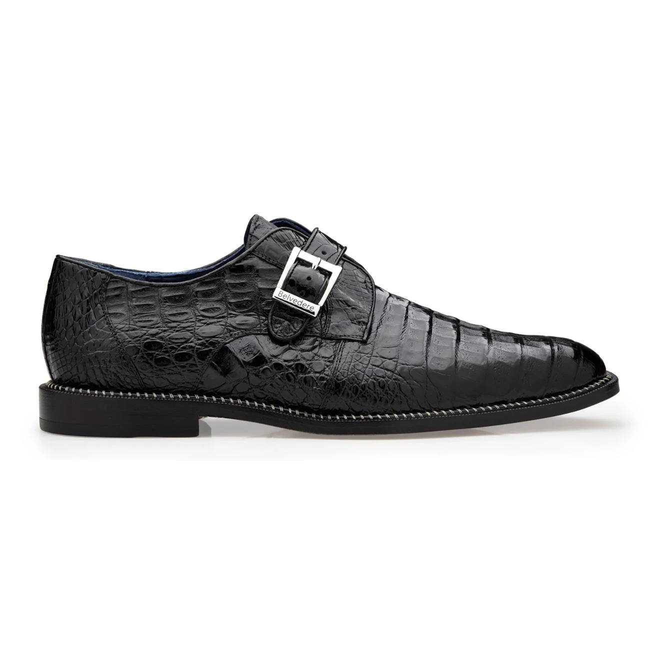 Belvedere "Spencer" Black Genuine Crocodile Monk Strap Shoes. - Image 2