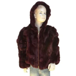 Winter Fur Kid's Burgundy Rex Rabbit Jacket With Hood K08R02BD.