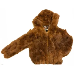 Winter Fur Kid's Light Chocolate Genuine Rex Rabbit Jacket With Hood K08R02.