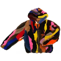 Winter Fur Kid's Multi Genuine Rex Rabbit Jacket With Hood K08R02.