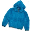 Winter Fur Kid's Ocean Blue Genuine Rex Rabbit Jacket With Fox Trimmed Hood K08R02.
