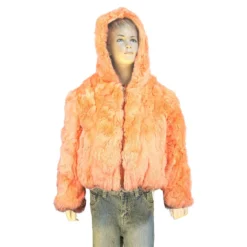 Winter Fur Kid's Peach Rex Rabbit Jacket With Hood K08R02PE