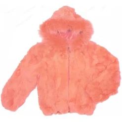 Winter Fur Kid's Pink Genuine Rex Rabbit Jacket With Fox Trimmed Hood K08R02.