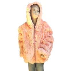 Winter Fur Kid's Pink Rex Rabbit Jacket With Hood K08R02PK.
