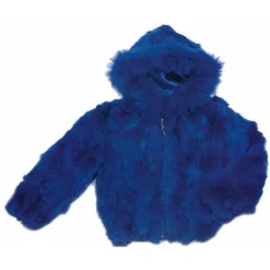 Winter Fur Kid's Royal Blue Genuine Rex Rabbit Jacket With Fox Trimmed Hood K08R02.