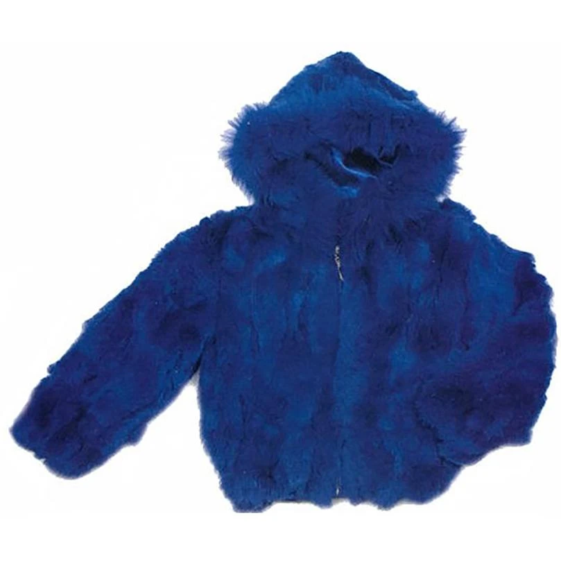 Winter Fur Kid's Royal Blue Genuine Rex Rabbit Jacket With Fox Trimmed Hood K08R02.
