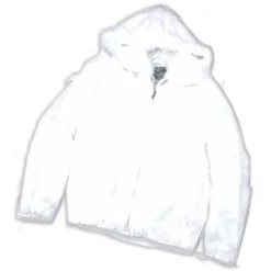Winter Fur Kid's White Genuine Rex Rabbit Jacket With Fox Trimmed Hood K08R02.