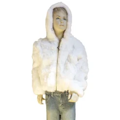 Winter Fur Kid's White Rex Rabbit Jacket With Hood K08R02WT.