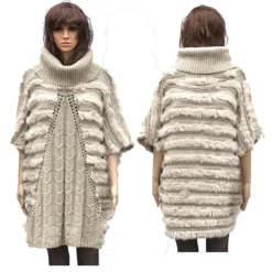 Winter Fur Ladies Beige Genuine Rabbit Poncho W05P04BG