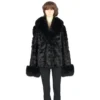 Winter Fur Ladies Black Diamond Mink Top With Fox Collar And Cuffs W49S06BK.