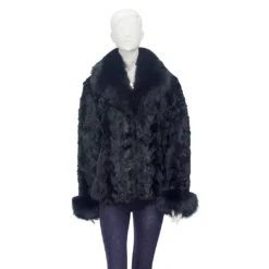 Winter Fur Ladies Black Genuine Pieces Mink Top With Fox Collar And Fox Cuff W03S06BK
