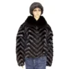 Winter Fur Ladies Black / Grey Chevron Mink Jacket With Fox Collar W39S05BGR