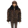 Winter Fur Ladies Black / Whiskey Chevron Mink Jacket With Black Fox Collar W39S05BWK