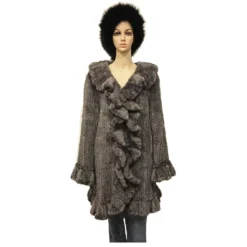 Winter Fur Ladies Blue Iris Genuine Mink Knitted 3/4 Coat W09QBI.
