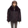 Winter Fur Ladies Burgundy Chevron Mink Jacket With Fox Collar W39S05BDT.