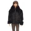 Winter Fur Ladies Burgundy Diamond Mink Jacket With Fox Collar W49S05BDT.