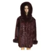 Winter Fur Ladies Burgundy Genuine Mink Paws 3/4 Coat With Fox Trimmed Hood W069Q07BD.