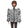 Winter Fur Ladies Chevron Mink Jacket With White Fox Collar, Combination Of Black And White W39S05BWW.