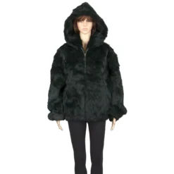 Winter Fur Ladies Green Full Skin Rabbit Jacket With Detachable Hood W05S04GN.