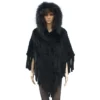 Winter Fur Ladies Knitted Black Mink Poncho With Hood W09K01BD