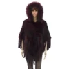 Winter Fur Ladies Knitted Burgundy Mink Poncho With Hood W09K01BD