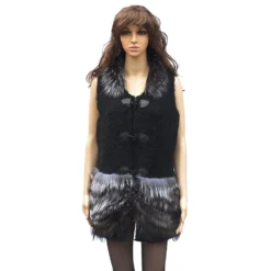 Winter Fur Ladies Knitted Vest With Silver Fox Collar W25V03NA