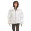 Winter Fur Ladies Natural White Chevron Mink Jacket With Fox Collar W39S05WT.