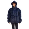 Winter Fur Ladies Navy Blue Full Skin Rabbit Jacket With Detachable Hood W05S04NV.