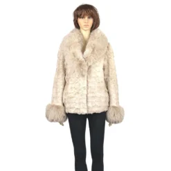 Winter Fur Ladies Pearl Diamond Mink Top With Fox Collar And Cuffs W49S06PE.