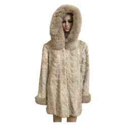Winter Fur Ladies Pearl Genuine Mink Paws 3/4 Coat With Fox Trimmed Hood W069Q07PE.