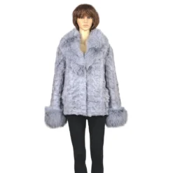 Winter Fur Ladies Sapphire Diamond Mink Top With Fox Collar And Cuffs W49S06SA.