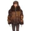Winter Fur Ladies Whiskey Diamond Mink Jacket With Fox Collar W49S05WKT.