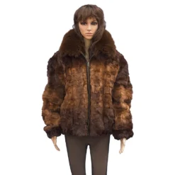 Winter Fur Ladies Whiskey Diamond Mink Jacket With Fox Collar W49S05WKT.