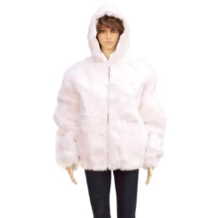Winter Fur Ladies White Full Skin Rabbit Jacket With Detachable Hood W05S04WT